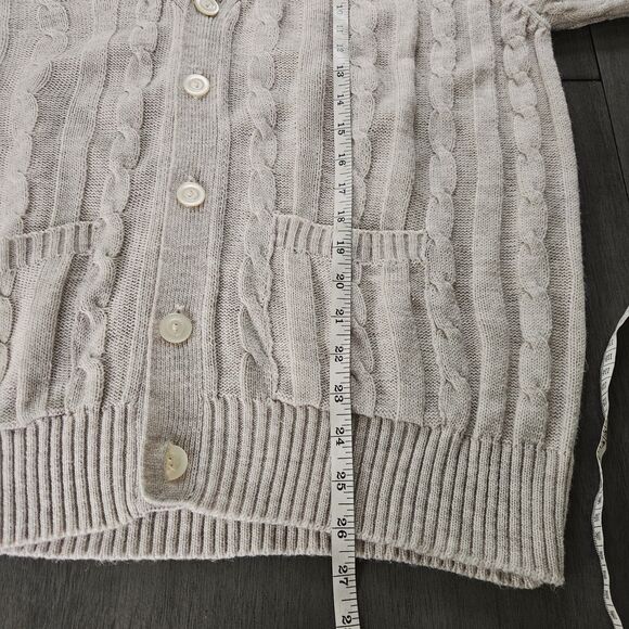 Vintage Cranbrook Mens Cable Knit Cardigan Sweater Size L Oatmeal Beige Grandpa - Picture 4 of 7